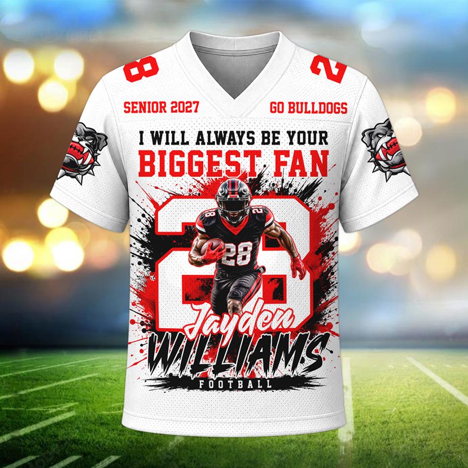 Personalized Football Mom Jersey – Biggest Fan Senior 2027 Custom Player Name & Number Bulldogs Game Day Jersey H2511 Trna