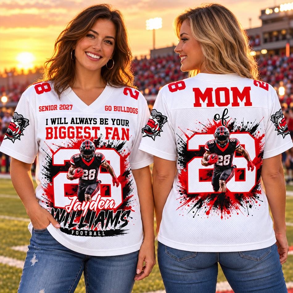 Personalized Football Mom Jersey – Biggest Fan Senior 2027 Custom Player Name & Number Bulldogs Game Day Jersey H2511 Trna
