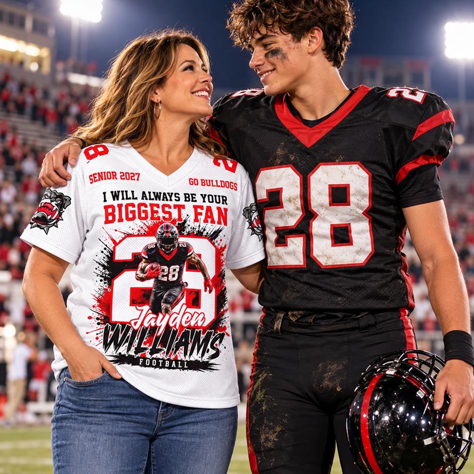 Personalized Football Mom Jersey – Biggest Fan Senior 2027 Custom Player Name & Number Bulldogs Game Day Jersey H2511 Trna