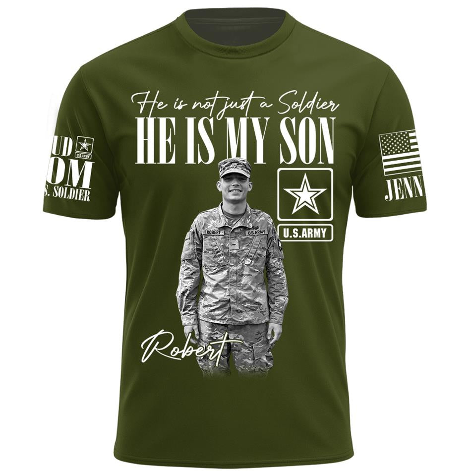 Personalized Vintage He Is Not Just A Soldier He Is My Son Custom Photos Retro Bootleg Shirt For Military Mom Sister Grandma H2511 Trna