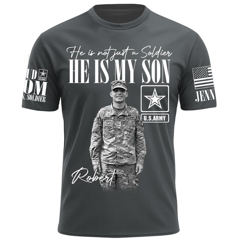 Personalized Vintage He Is Not Just A Soldier He Is My Son Custom Photos Retro Bootleg Shirt For Military Mom Sister Grandma H2511 Trna