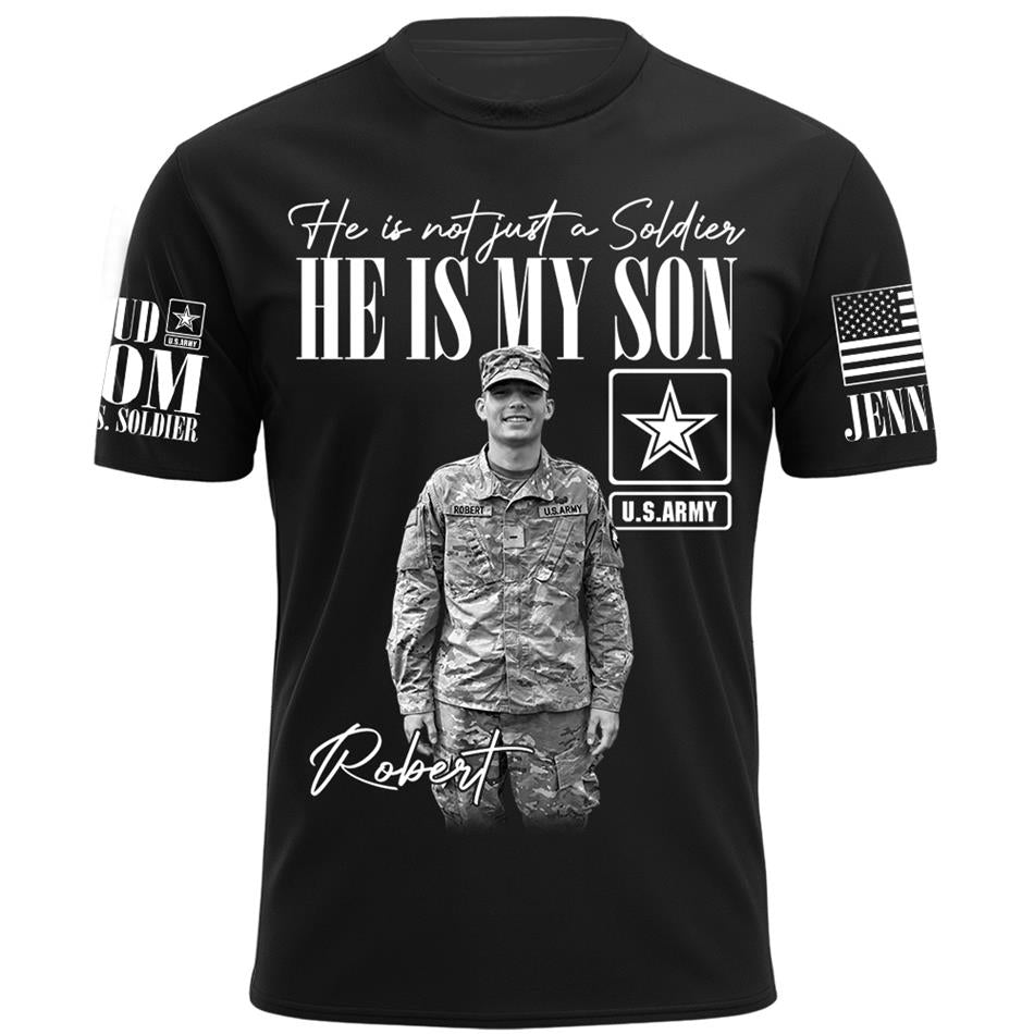 Personalized Vintage He Is Not Just A Soldier He Is My Son Custom Photos Retro Bootleg Shirt For Military Mom Sister Grandma H2511 Trna