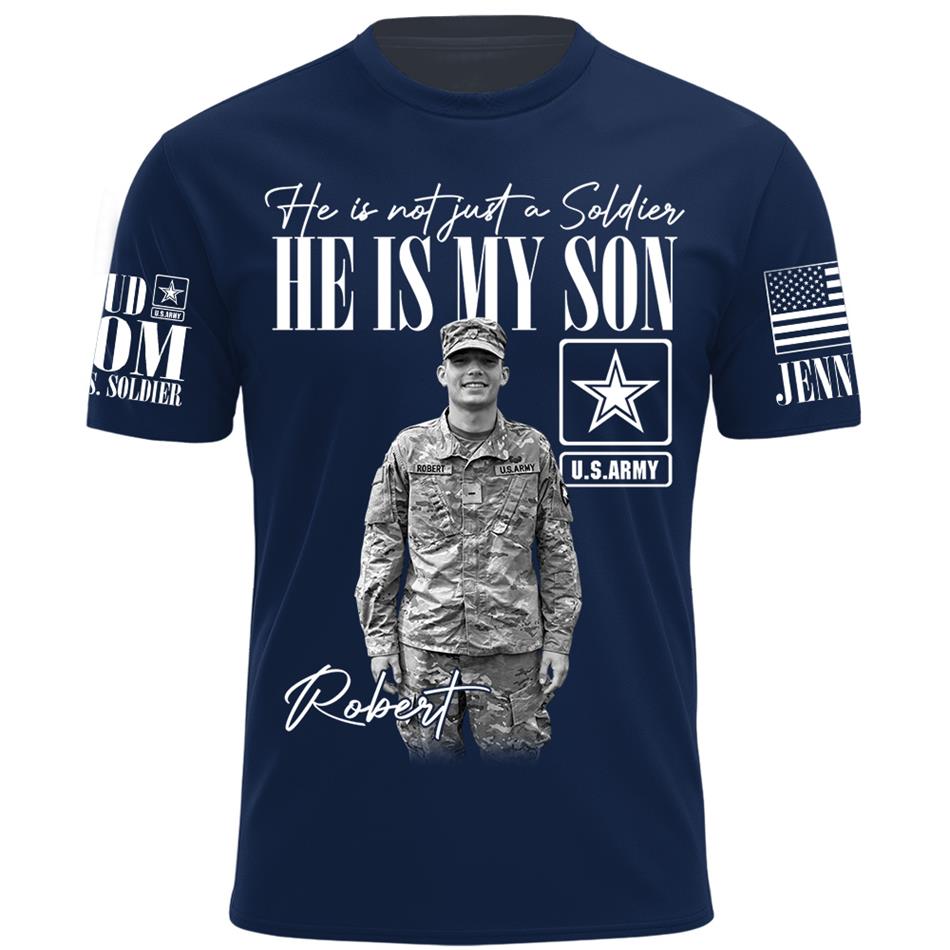 Personalized Vintage He Is Not Just A Soldier He Is My Son Custom Photos Retro Bootleg Shirt For Military Mom Sister Grandma H2511 Trna