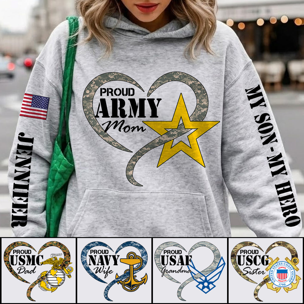 Proud Army Mom Sister Grandma Camouflage Heart Custom Shirt Hoodie For Proud Military Family Mom Sister Grandma H2511 Trna