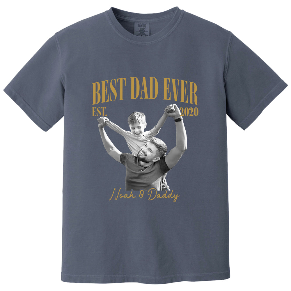 Best Dad Ever Vintage Photo Shirt, Personalized Dad Picture Shirt With Kids Photo, Father's Day Shirt, New Dad Gift MI209 VH01