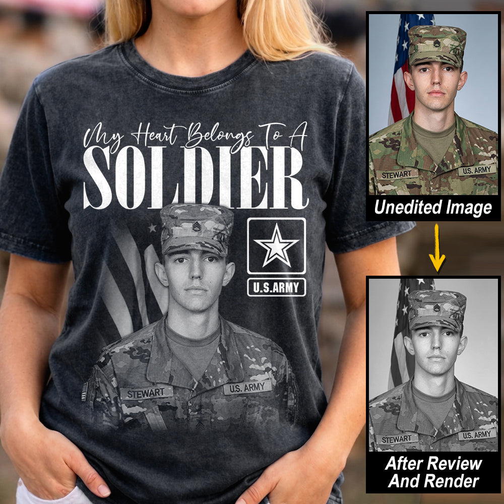 My Heart Belongs To A Soldier Custom Washed Tee Retro Bootleg Shirt For Military Family Day Training Graduate Family Member Shirt H2511 Trna