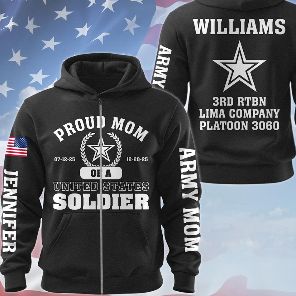 Proud Mom Of A US Soldier All Over Print Shirt Hoodie Personalized Recruit Training Unit Designation Gift For Proud Military Family Shirt H2511