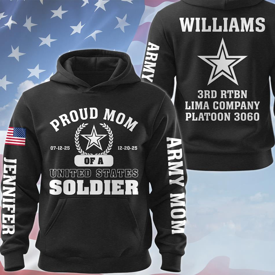 Proud Mom Of A US Soldier All Over Print Shirt Hoodie Personalized Recruit Training Unit Designation Gift For Proud Military Family Shirt H2511