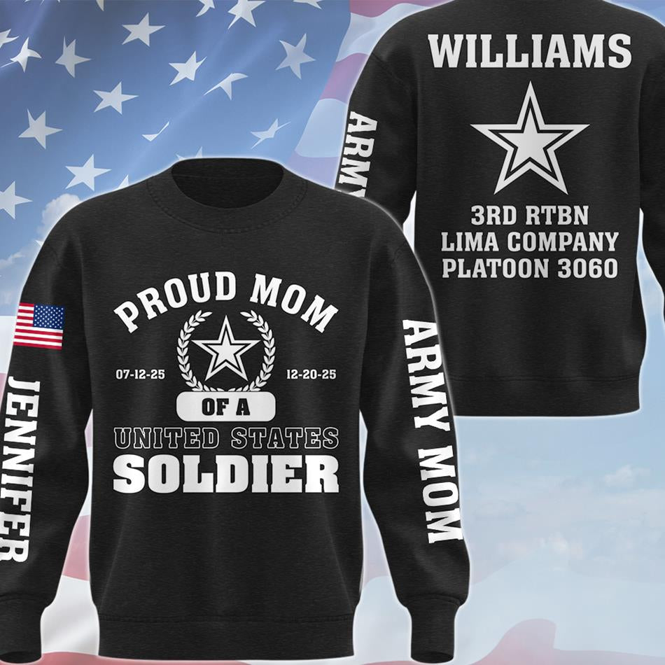 Proud Mom Of A US Soldier All Over Print Shirt Hoodie Personalized Recruit Training Unit Designation Gift For Proud Military Family Shirt H2511
