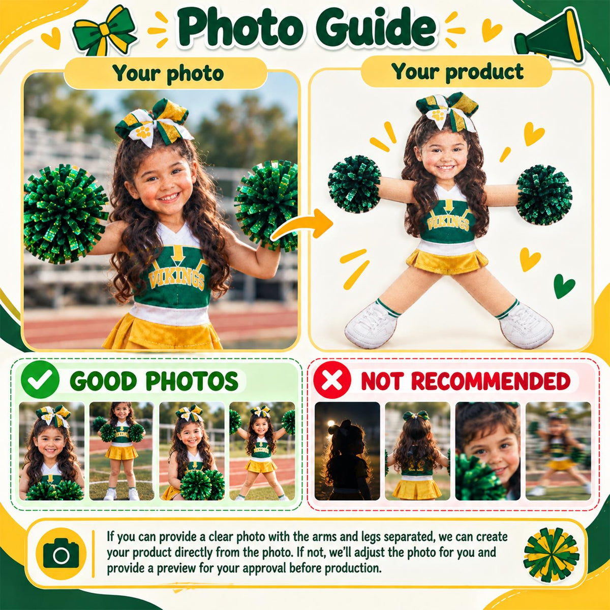 Custom Photo Cheerleading Squishy Toy Plush Doll, Cheerleader Gift, Cheer Competition L0411 Hv01 NT01