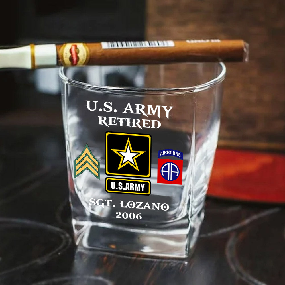 Custom Division Rank Year Of Service Whiskey Hexagon Decanter Set For Veteran Dad Grandpa Military Retirement Gift H2511
