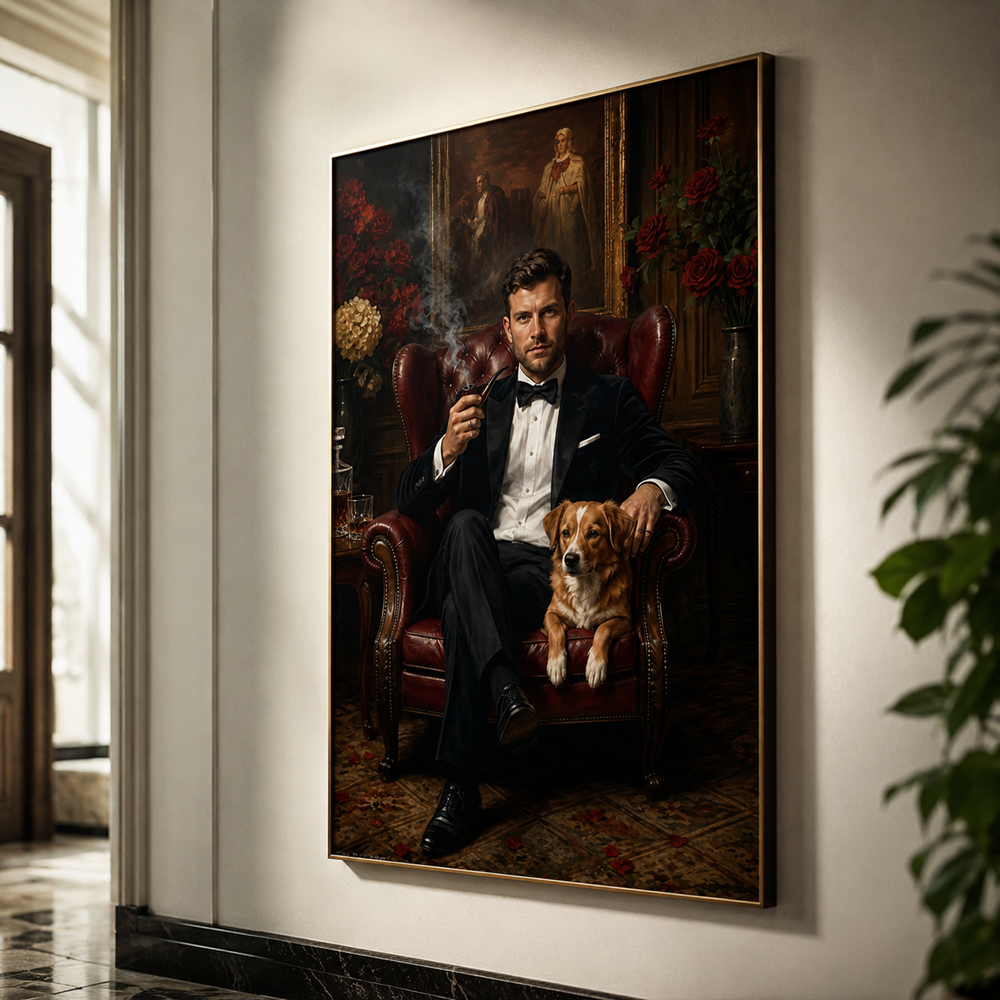 Personalized Dogfather Pet Portrait Canvas – Custom Upload Photo Dog Poster