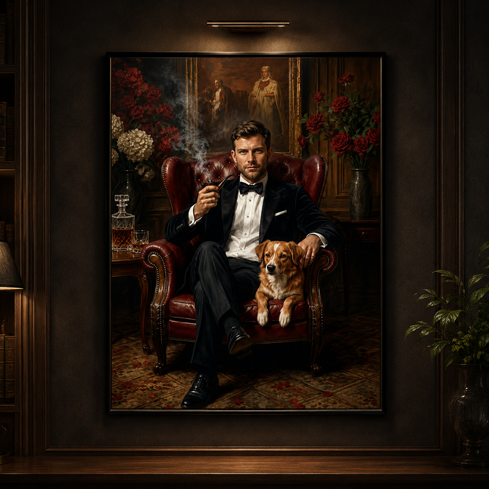 Personalized Dogfather Pet Portrait Canvas – Custom Upload Photo Dog Poster