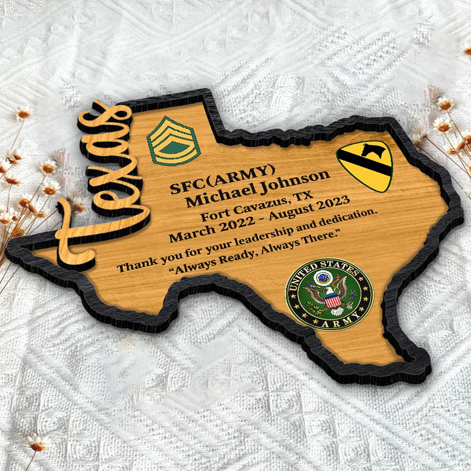 USA State Name Map Outline Military Award Custom 2 Layered Wooden Art Piece Gift For US Veteran H2511 Trna