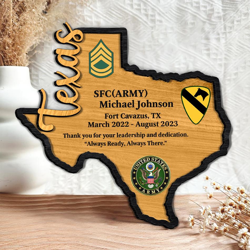 USA State Name Map Outline Military Award Custom 2 Layered Wooden Art Piece Gift For US Veteran H2511 Trna