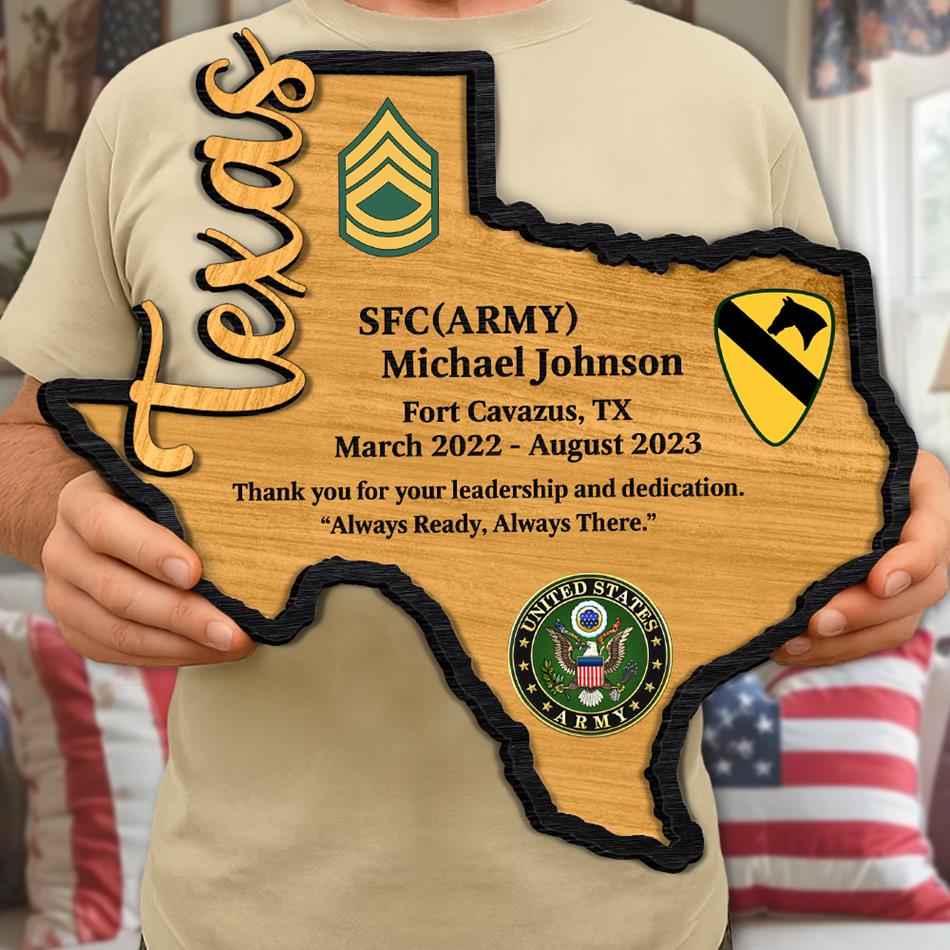 USA State Name Map Outline Military Award Custom 2 Layered Wooden Art Piece Gift For US Veteran H2511 Trna