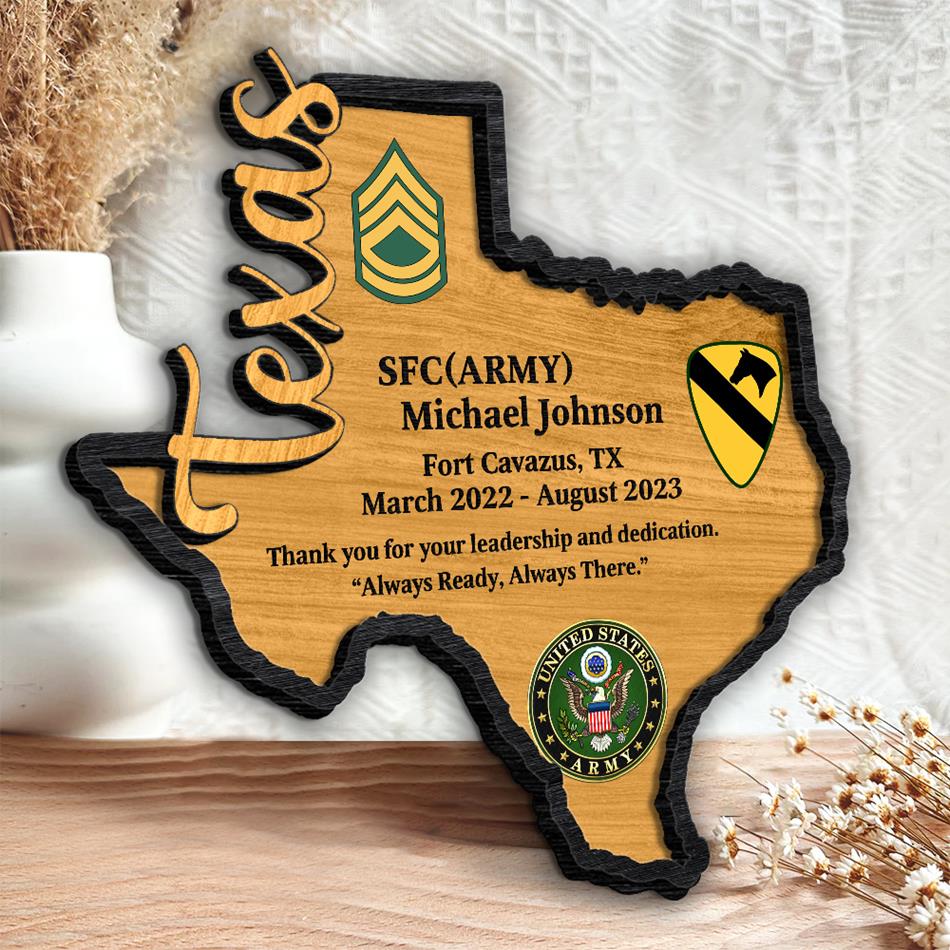 USA State Name Map Outline Military Award Custom 2 Layered Wooden Art Piece Gift For US Veteran H2511 Trna
