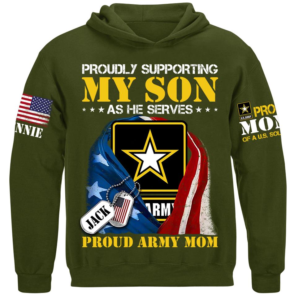 Proudly Supporting My Son As He Serves Proud Army Mom Custom Shirt For US Military Mom Dad Grandma... All Family Members Shirt H2511 Trna