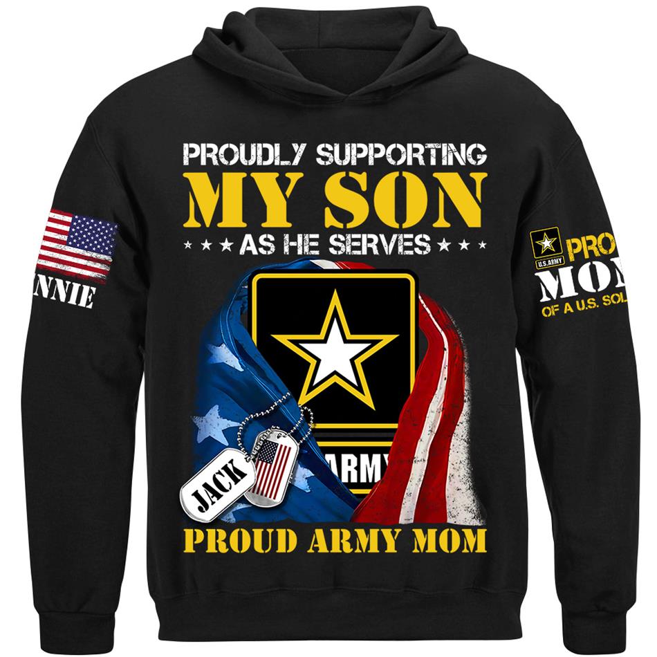 Proudly Supporting My Son As He Serves Proud Army Mom Custom Shirt For US Military Mom Dad Grandma... All Family Members Shirt H2511 Trna