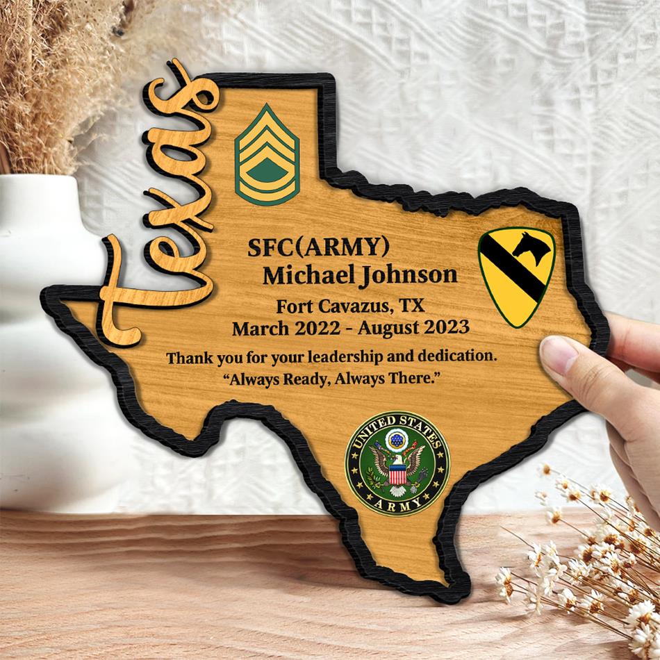 USA State Name Map Outline Military Award Custom 2 Layered Wooden Art Piece Gift For US Veteran H2511 Trna