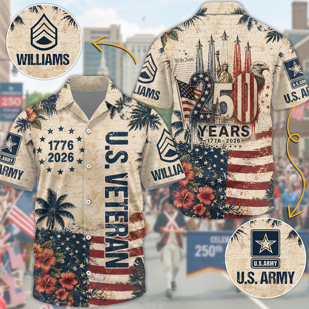 America 250th Anniversary 1776-2026 Vintage Hawaiian Shirt Version 2 For Veteran Custom All Branches H2511 Trna