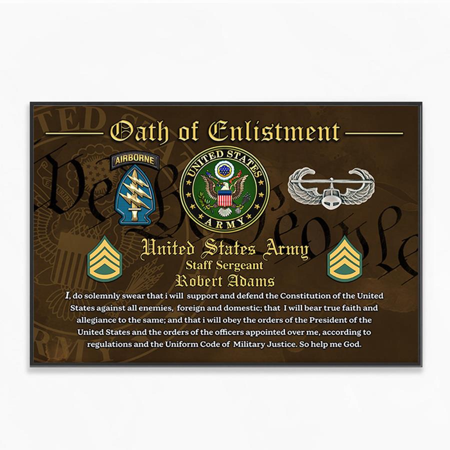 Personalized Poster Canvas Oath of Enlistment Military Gift For Veterans Dad Grandpa H2511 Trna