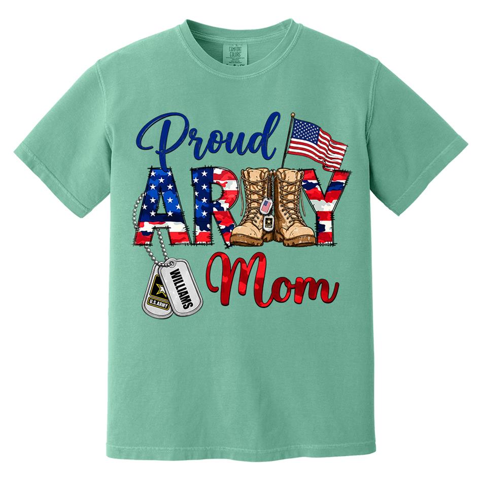 Proud Army Mom Patriot USA Camouflage 4th July Shirt Custom Shirt For Mom Dad Sister All Family Member H2511 Trna