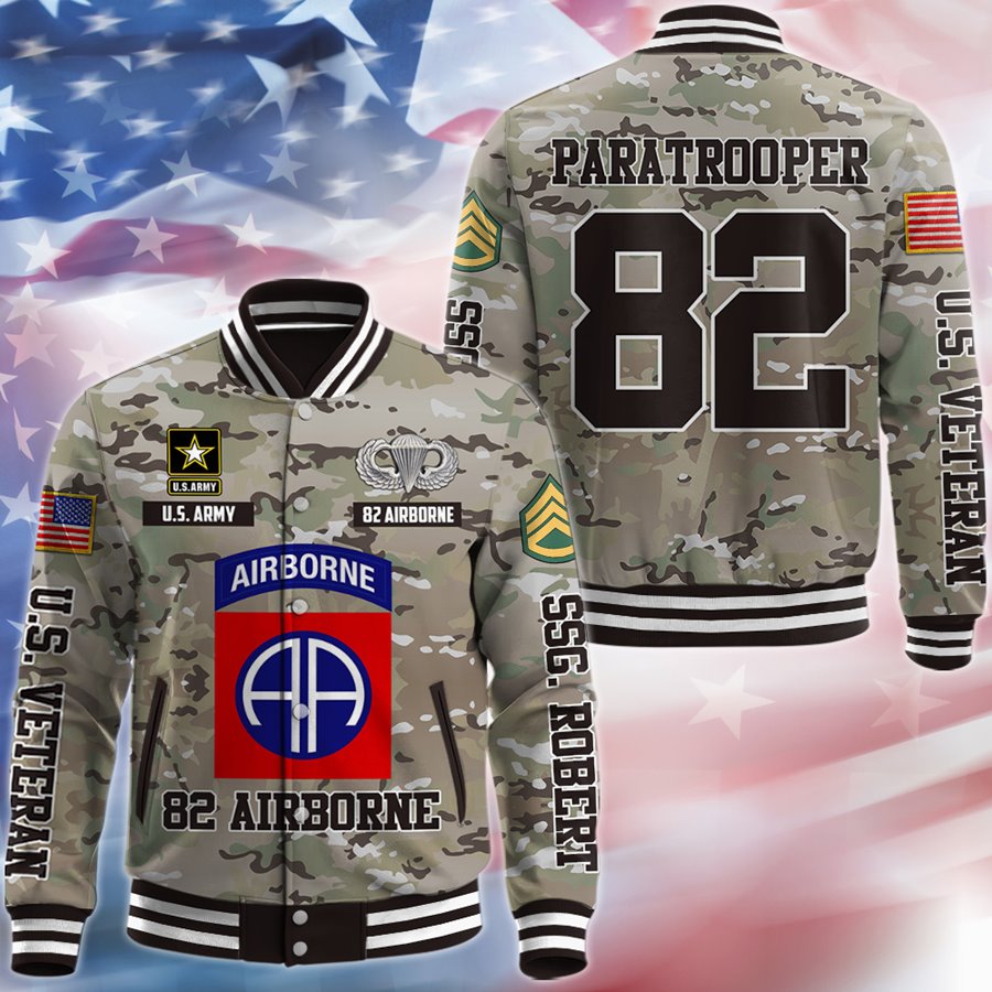 Personalized All Branches Baseball Jacket Camouflage Gift For Veteran Custom Badges Rank H2511 Trna