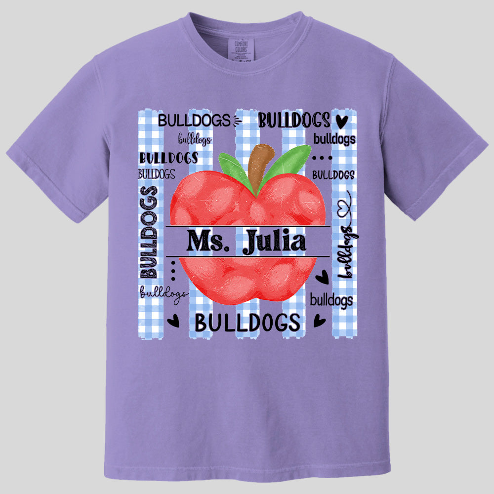 Personalized Bulldogs Teacher Apple Shirt – Custom Teacher Name Back to School T-Shirt Na02 Pt99