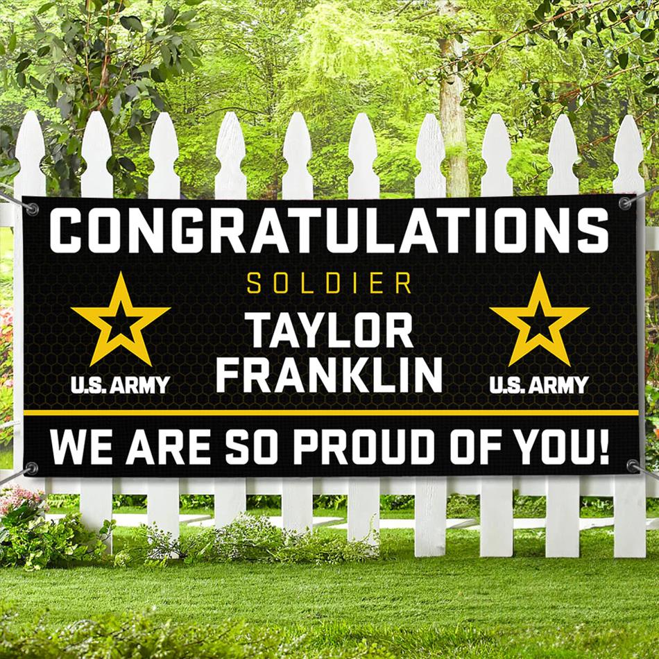 U.S. Military Graduation Banner Congratulations Soldier We Are So Proud Of You Custom Congrats Sign for Your Soldier's Big Day H2511 Trna
