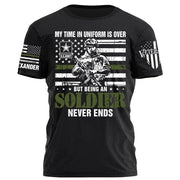 My Time In Uniform Is Over But Being A Soldier Never Ends Personalized Grunge Style Shirt For Veteran H2511