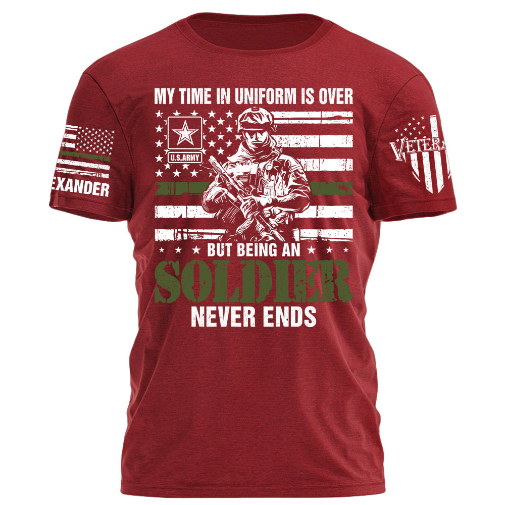 My Time In Uniform Is Over But Being A Soldier Never Ends Personalized Grunge Style Shirt For Veteran H2511