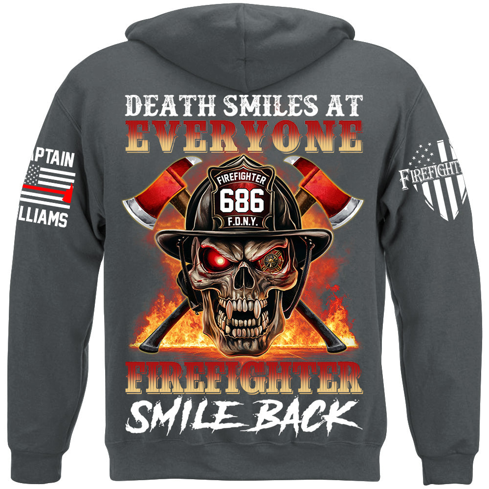 Death Smiles At Everyone Firefighter Smile Back Skull Shirt Gift For Firemen H2511