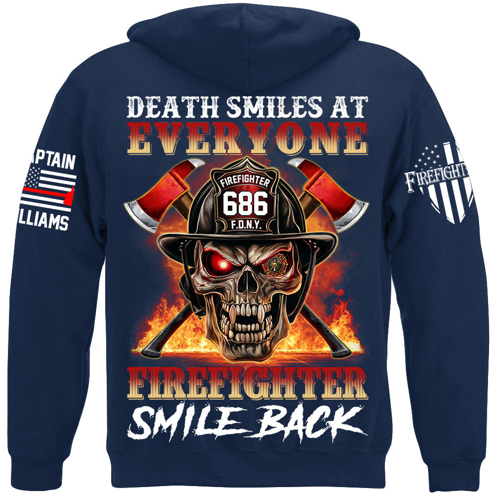 Death Smiles At Everyone Firefighter Smile Back Skull Shirt Gift For Firemen H2511