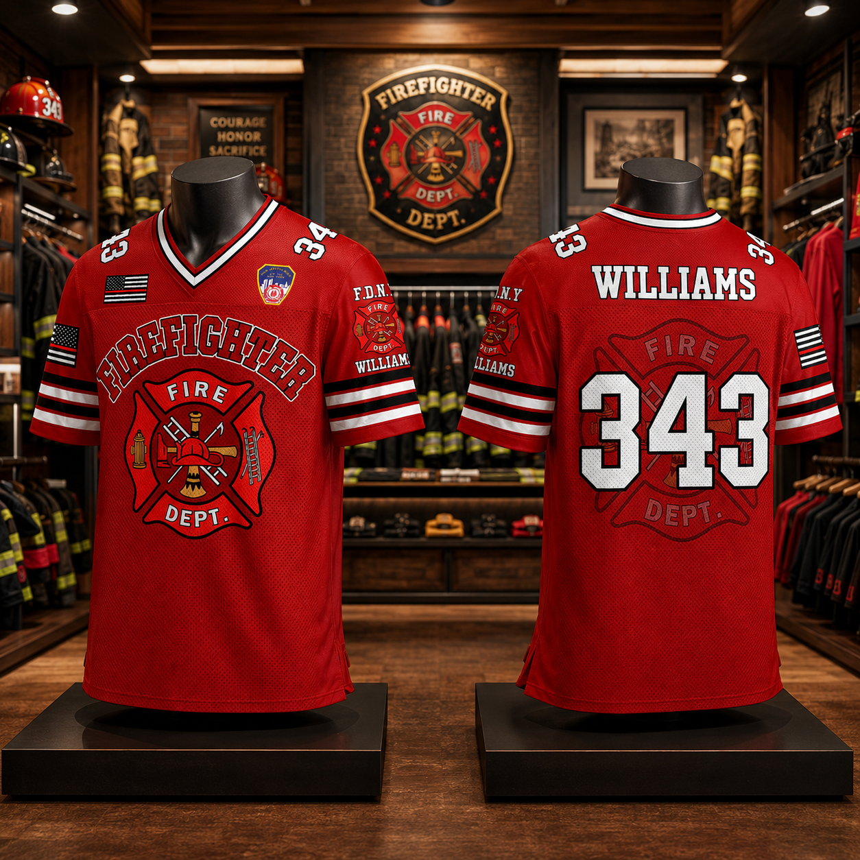 US Firefighter Football Jersey Custom Dept Name Number Firefighter Retirement Fireman Dad Grandpa H2511