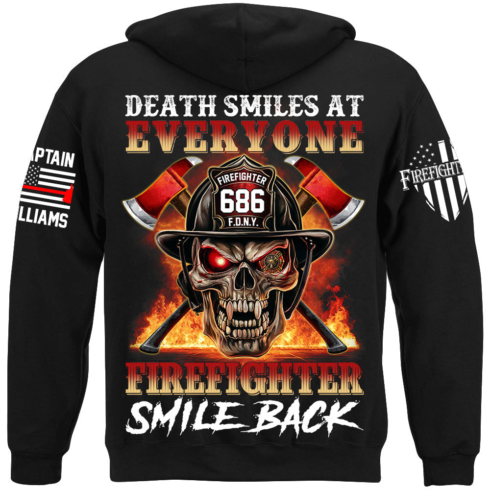 Death Smiles At Everyone Firefighter Smile Back Skull Shirt Gift For Firemen H2511