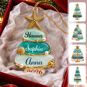 Custom Sea Glass Tree 2026 Acrylic Ornament, Personalized Coastal Family Christmas Gift Nh00