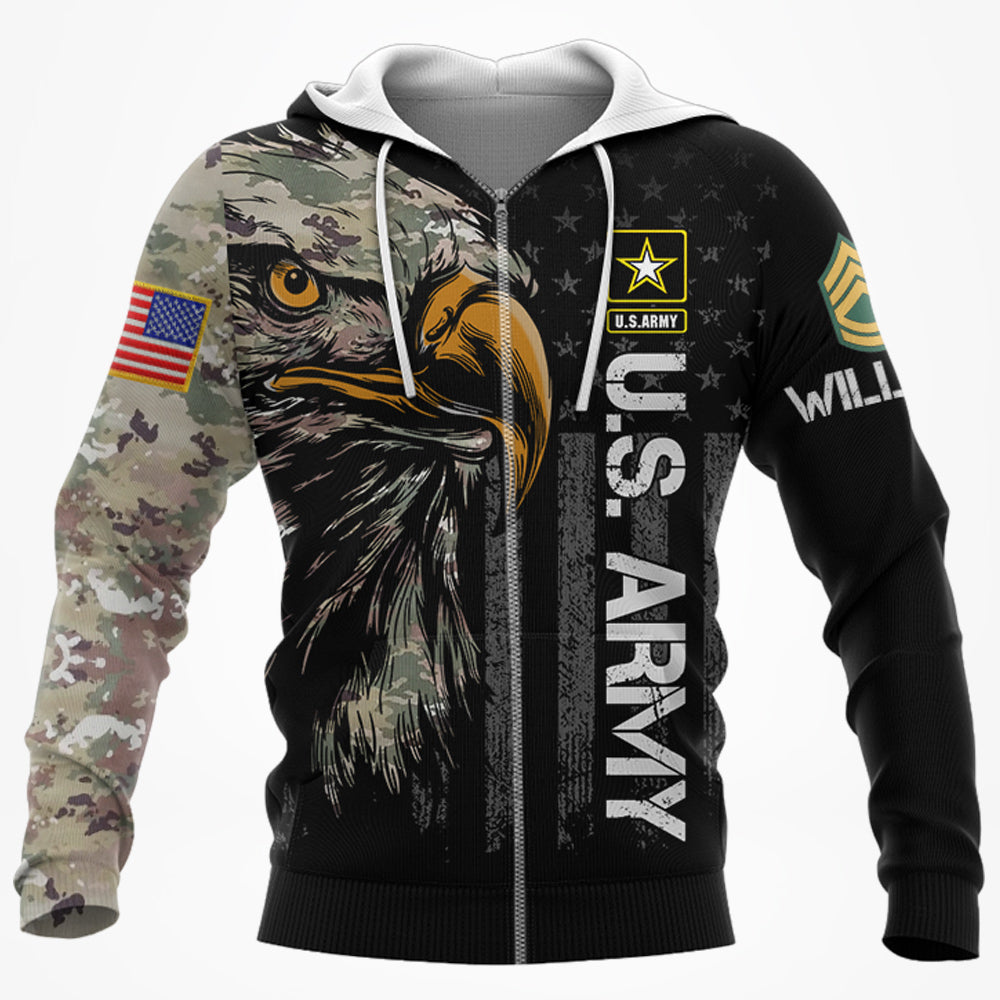 Custom All Branch Rank Bald Eagle Americian Flag All Over Print Shirt For Veteran H2511