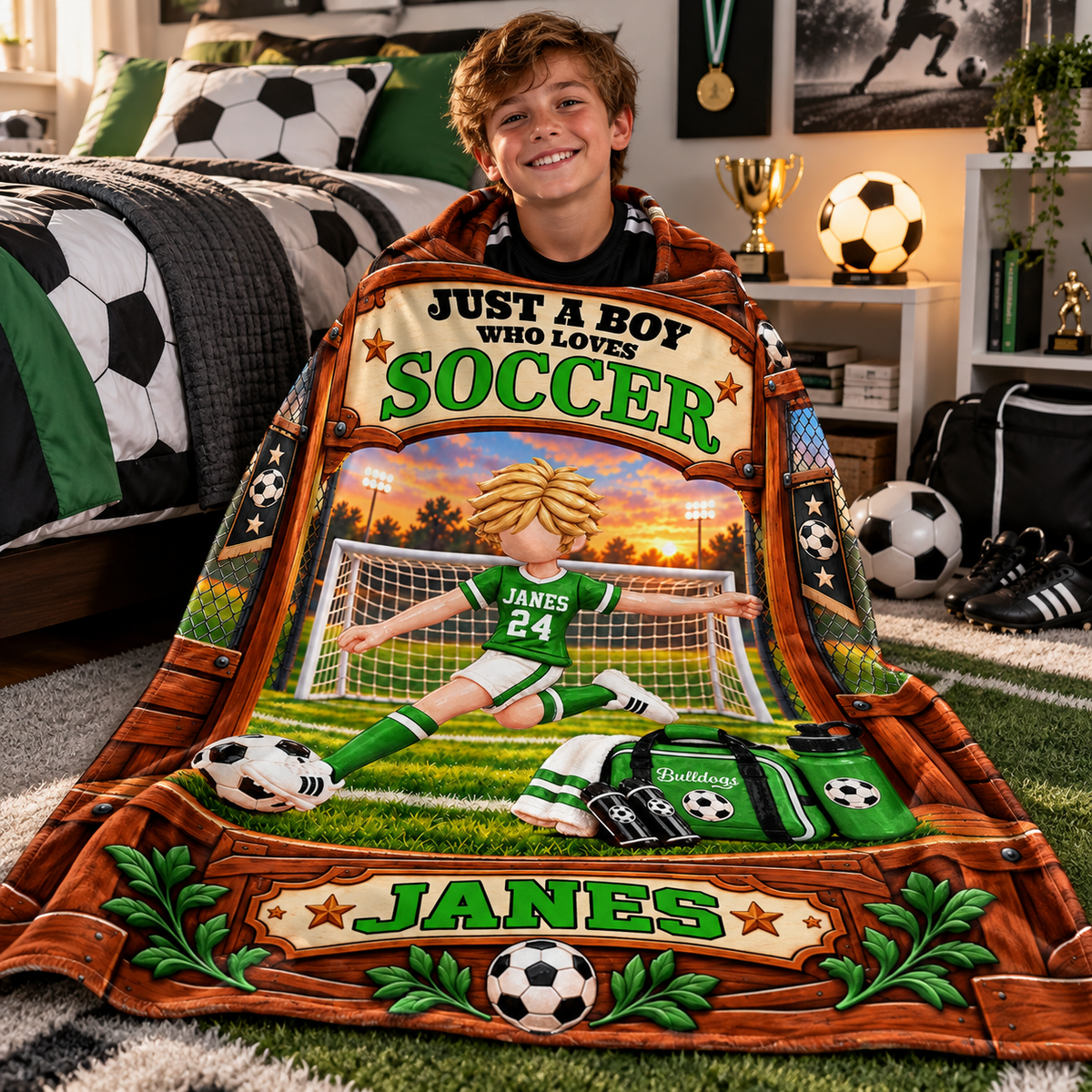 Just A Boy Who Loves Soccer - Personalized Soccer Blanket - Custom Name Gift - Gift For Soccer Lover Na02 Tm01 KL07