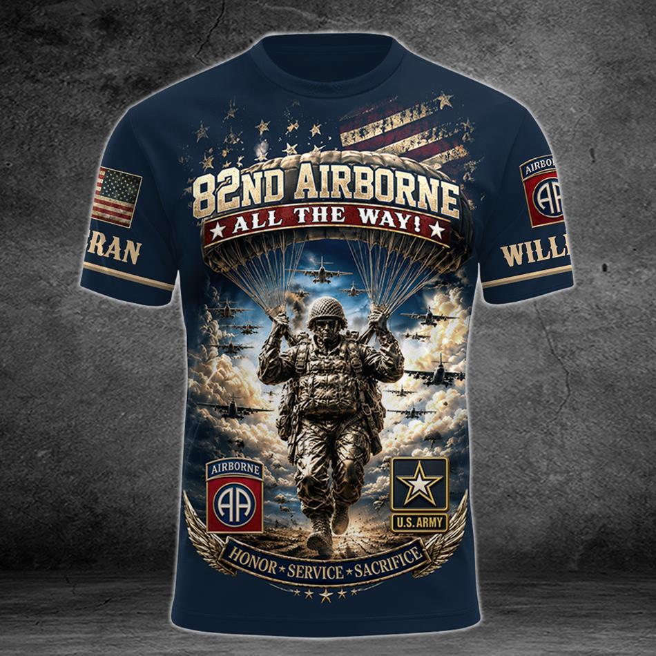 Personalized Military Veteran All Over Print Shirt, Patriotic Army Veteran Graphic Tee, Honor Service Sacrifice Gift for Soldiers and Veterans H2511 Trna