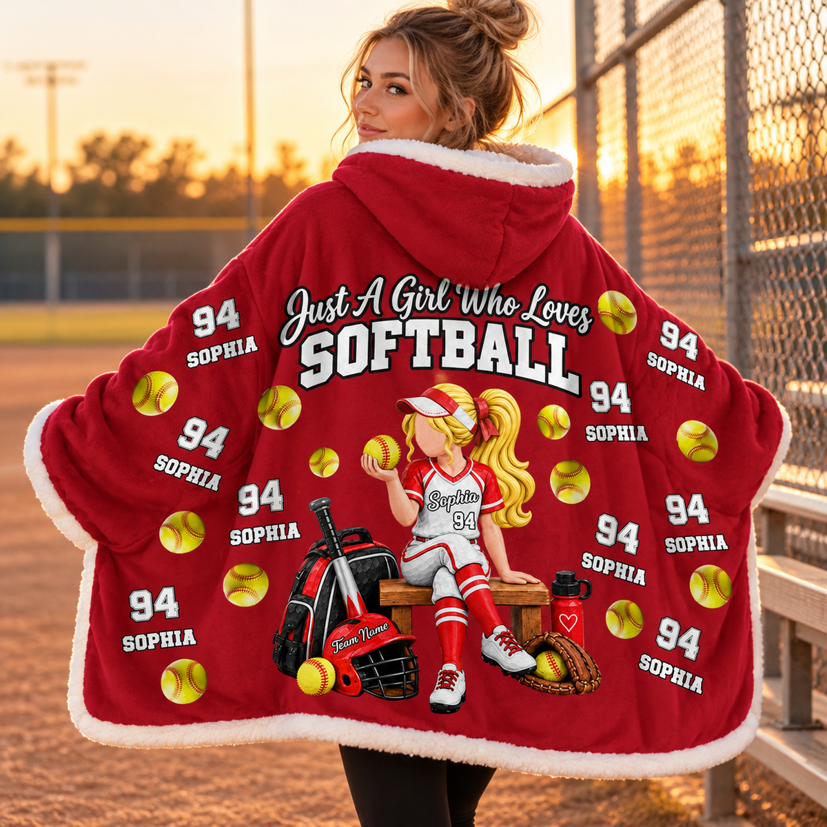 Just A Girl Who Loves Softball, Personalized Softball Wearable Blanket Hoodie For Softball Lovers, Softball Players Ver2 MI209 T24 VN09