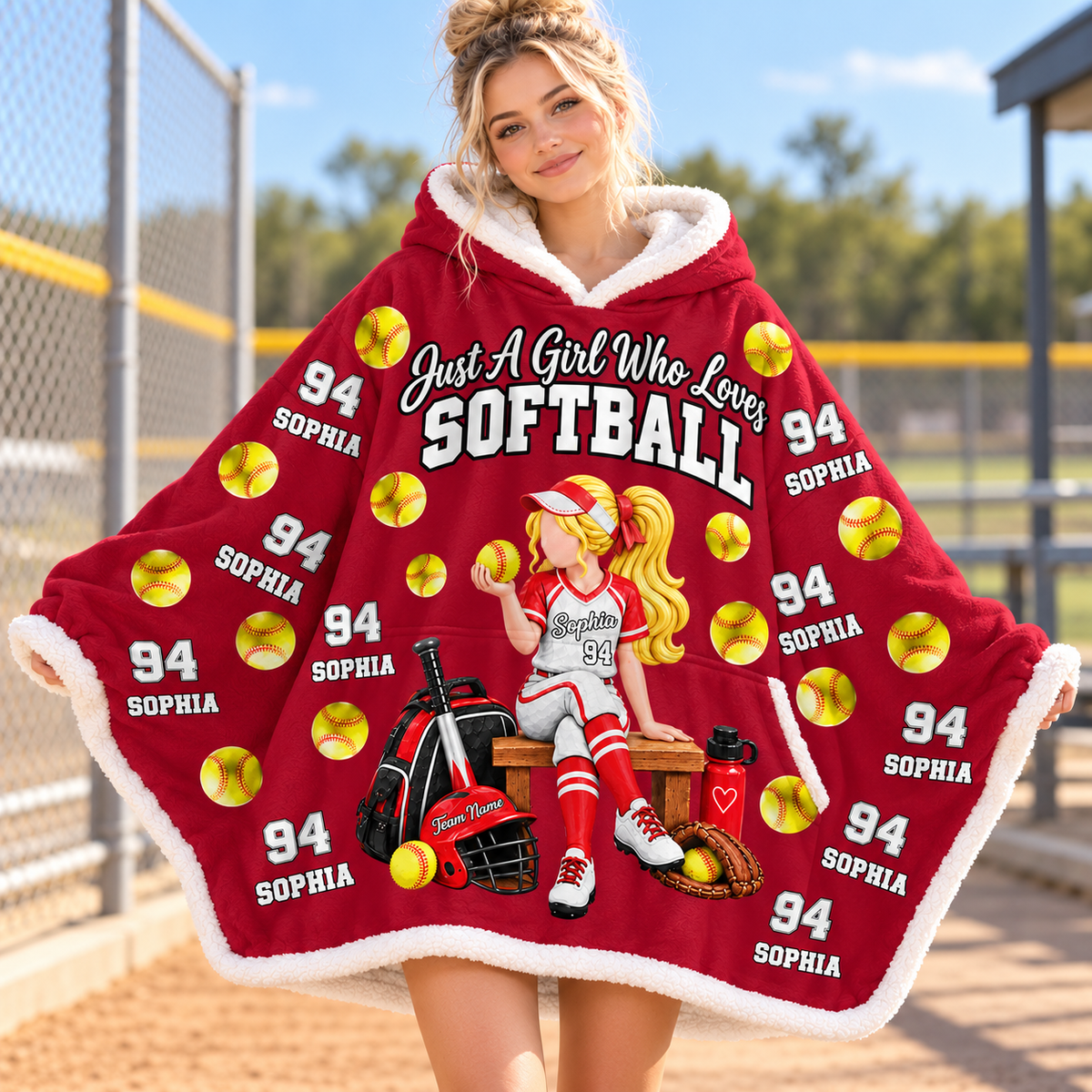 Just A Girl Who Loves Softball, Personalized Softball Wearable Blanket Hoodie For Softball Lovers, Softball Players Ver2 MI209 T24 VN09