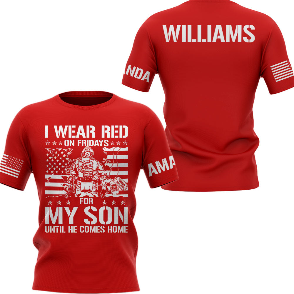 I Wear Red On Fridays For My Son Support Our Troops Personalized Shirt For Military Mom Family Member H2511