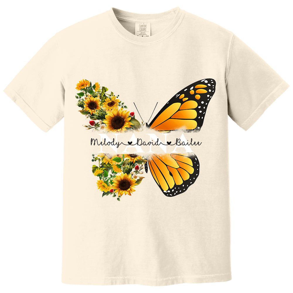 Personalized Nana Butterfly Birthday Flower Shirt - Custom Grandma With Grandkids Names VH01