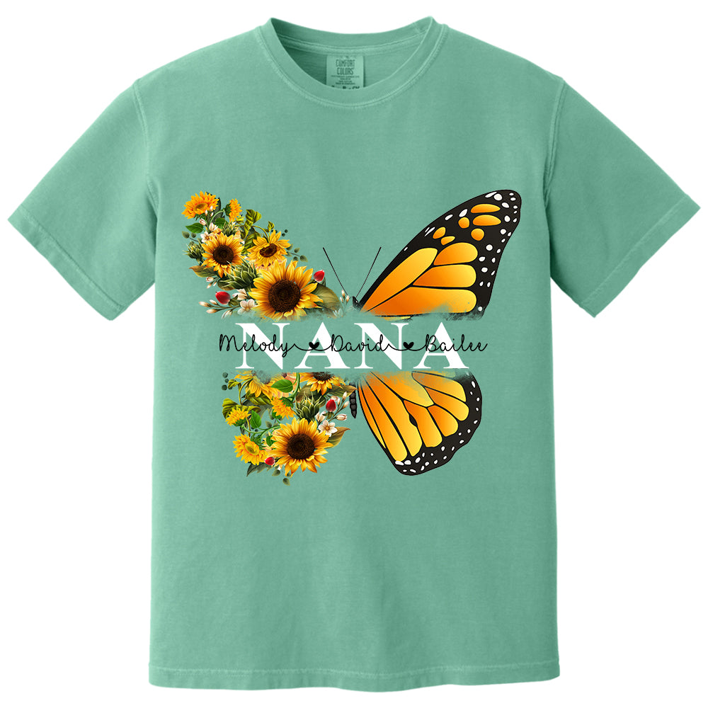 Personalized Nana Butterfly Birthday Flower Shirt - Custom Grandma With Grandkids Names VH01