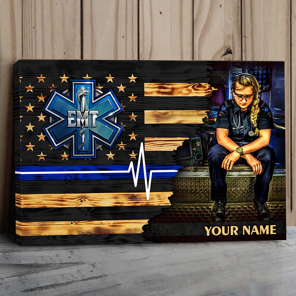 Personalized Poster Canvas For Emt Custom Name Poster Canvas For Emt Half Thin Blue Line H2511