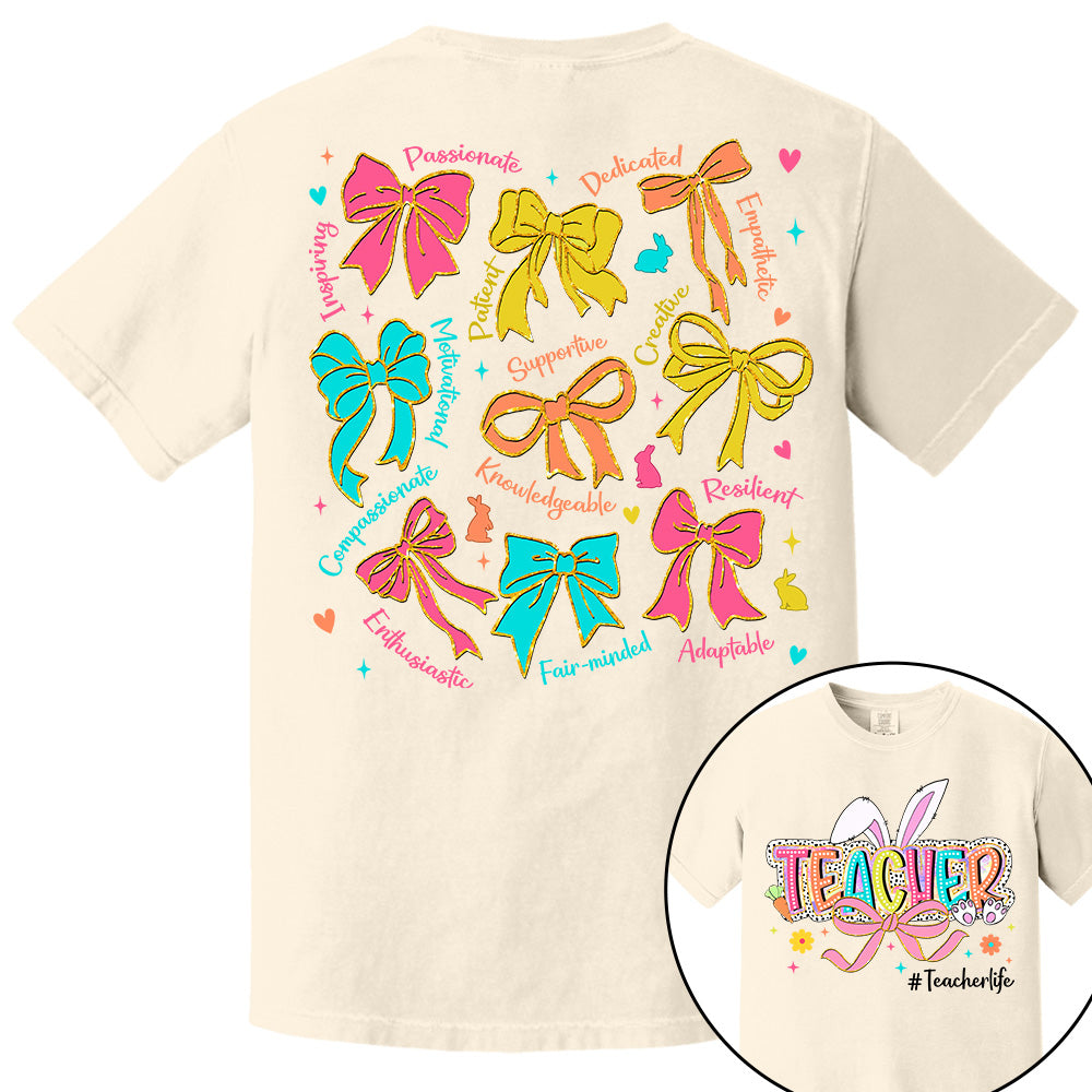 Coquette Easter Teacher Coquette  Shirt, Happy Easter Day Brushstroke Dalmatian Dots Shirt H2511 Do99