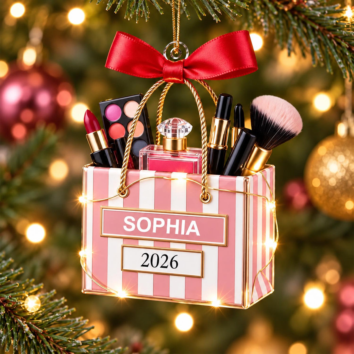 Personalized Makeup Lovers Ornament, Beauty Brush Tree Decor With Name Pt99