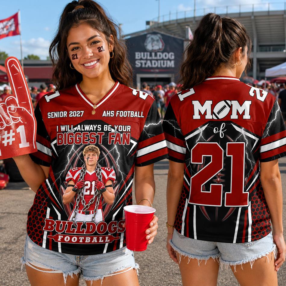 Custom Photo I Will Always Be Your Biggest Fan Personalized All Over Print Football Jersey For Football Mom Dad Sport Family H2511 Trna