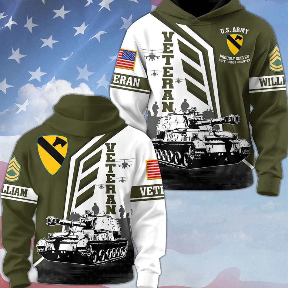 Personalized Proudly Served Veteran All Over Print Shirt, Veteran Hoodie Gift for Dad, Grandpa H2511 Trna